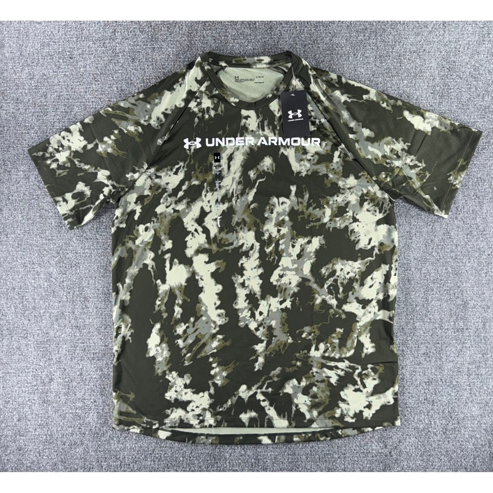 Under Armour Mens HeatGear Camo Short Sleeve Shirt Green‎ Large New